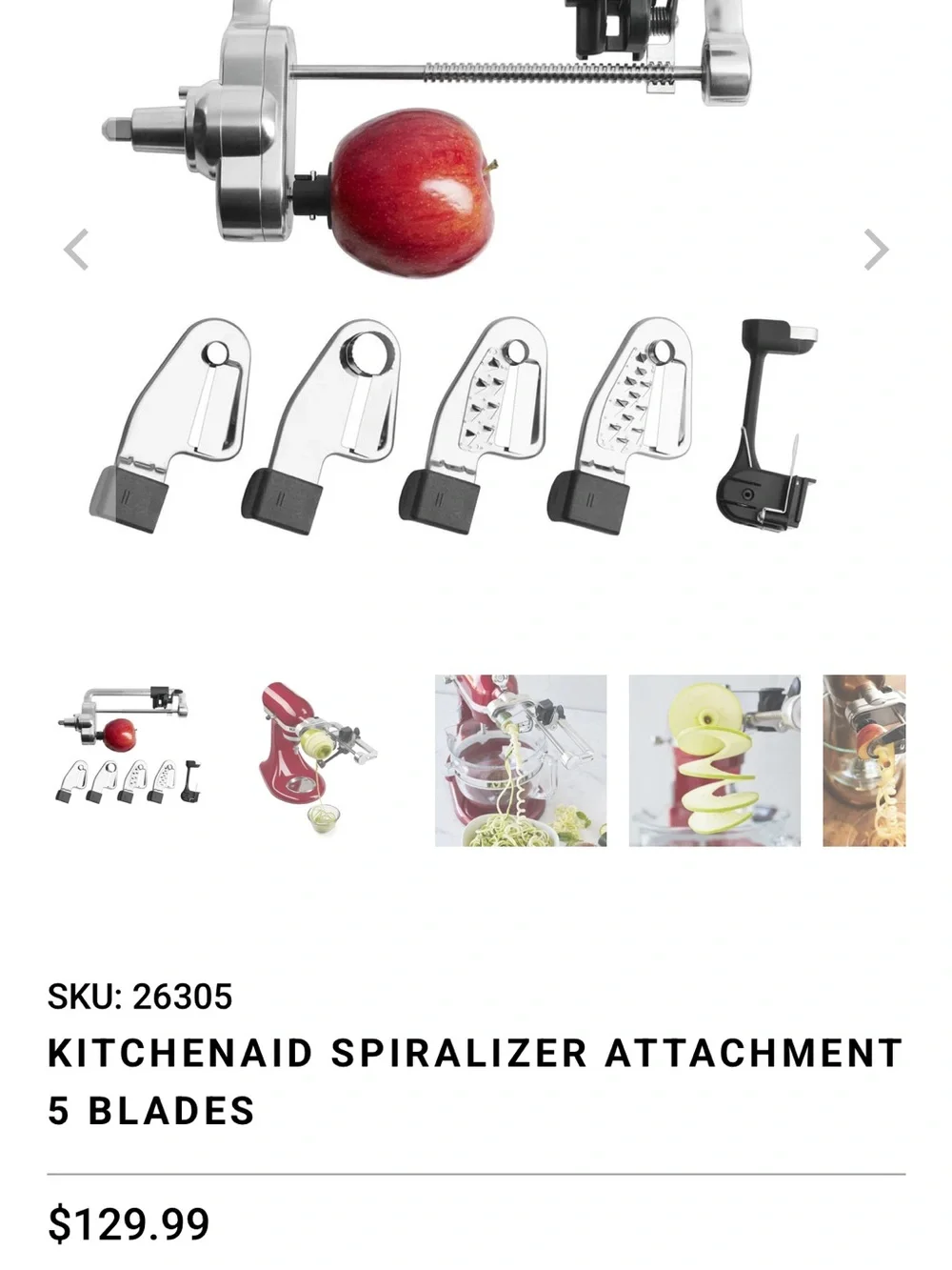 KitchenAid Spiralizer Attachment in Silver and Black with Five Blades